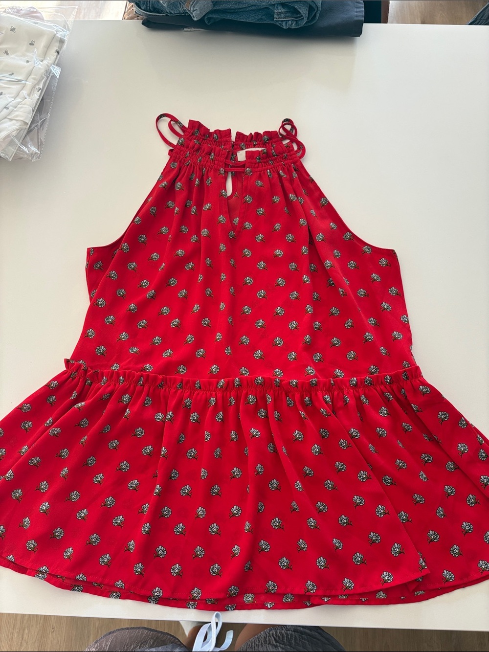 Loft Red Floral Halter Peplum Top